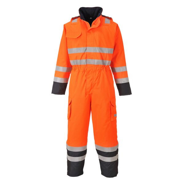 Portwest Bizflame Rain Hi-Vis Flame Resistant Antistatic Multi Orange/Navy Coverall  Thumbnail